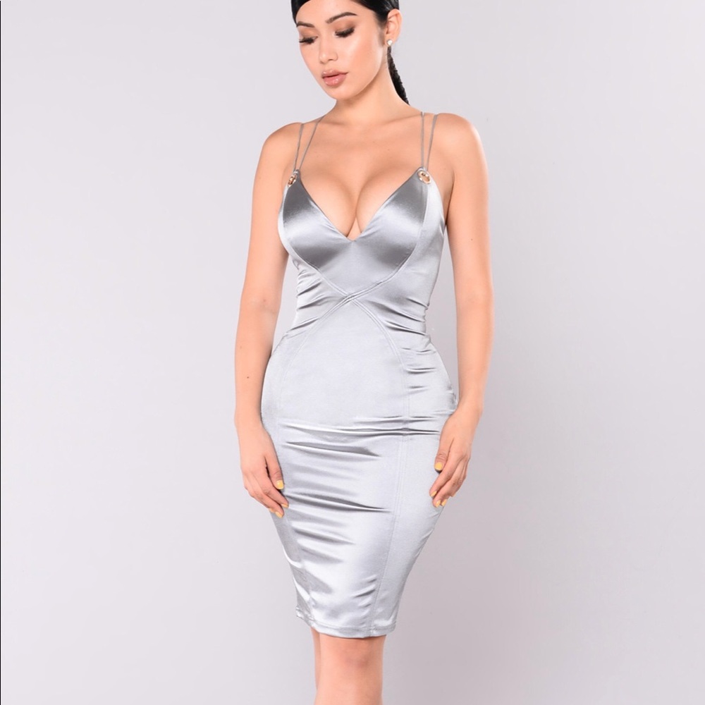 FASHION NOVA Silver “Feeling Some Way” midi dress